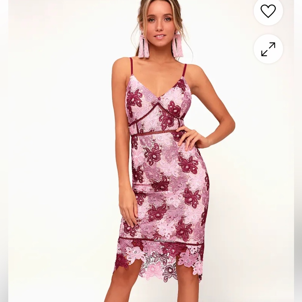 Lulus Endless Elegance Mauve Multi Lace Bodycon Dress/ Mauve, Size XSmall, EUC